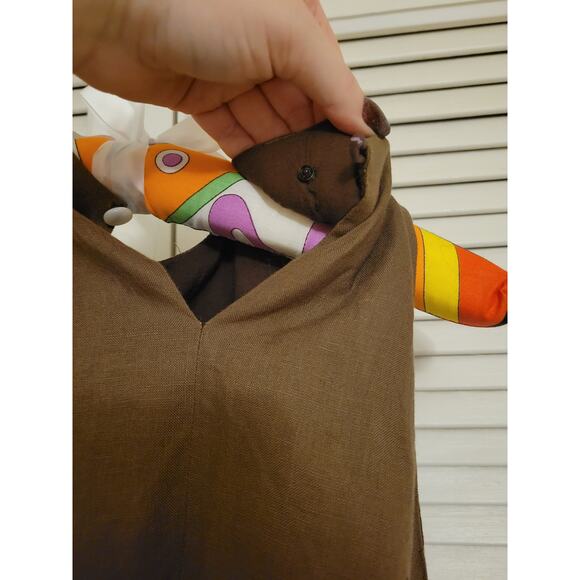 Anikka Becker Sleeveless Round Neck 100% Linen Swing Mini Dress Brown Womens 6 - Picture 8 of 11